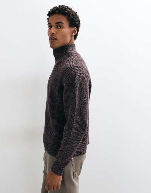 Abercrombie & Fitch lässiger Strickpullover mit 1/4-Reißverschluss in salz- und pfefferbraun, 4 von 5