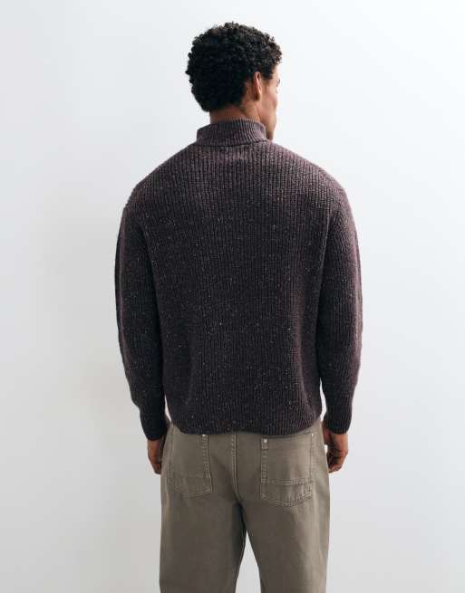 Abercrombie & Fitch lässiger Strickpullover mit 1/4-Reißverschluss in salz- und pfefferbraun, 5 von 5