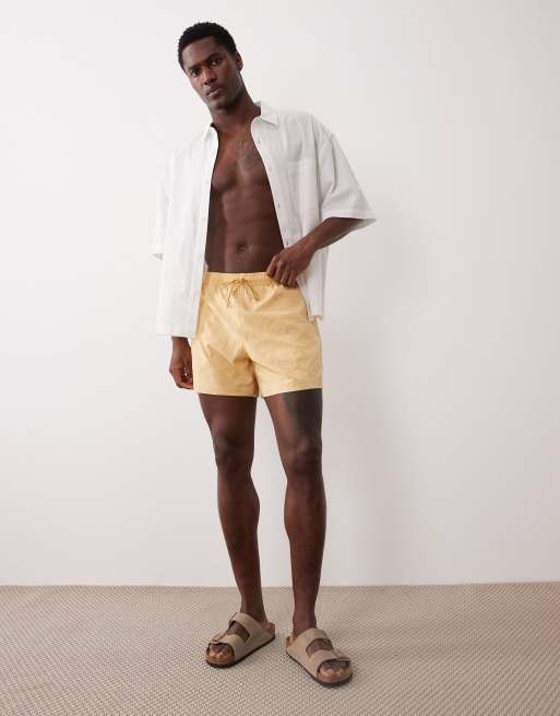 Abercrombie & Fitch leaf motif swimming trunks in yellow, 2 of 5