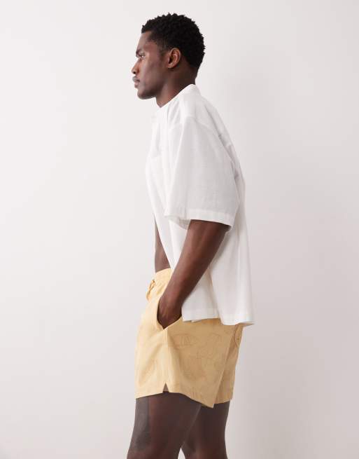 Abercrombie & Fitch leaf motif swimming trunks in yellow, 3 of 5