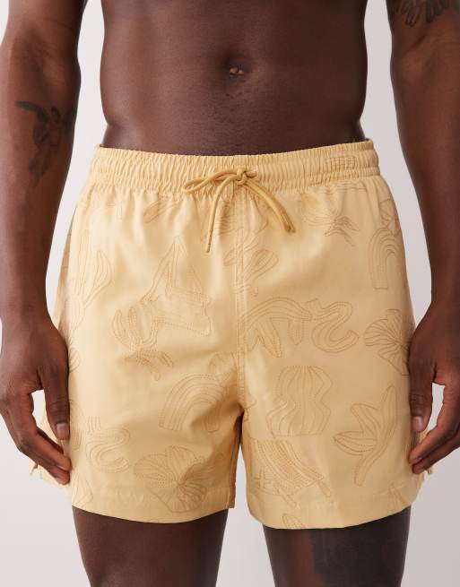 Abercrombie & Fitch leaf motif swimming trunks in yellow, 4 of 5