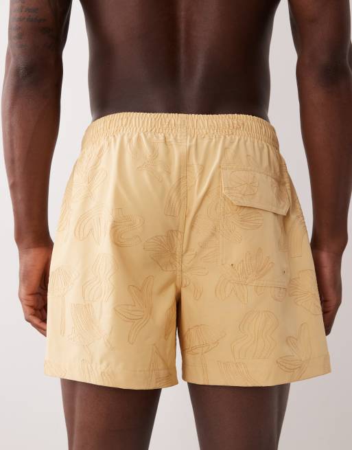 Abercrombie & Fitch leaf motif swimming trunks in yellow, 5 of 5
