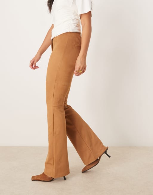 Abercrombie & Fitch leather blaire boot trousers in camel