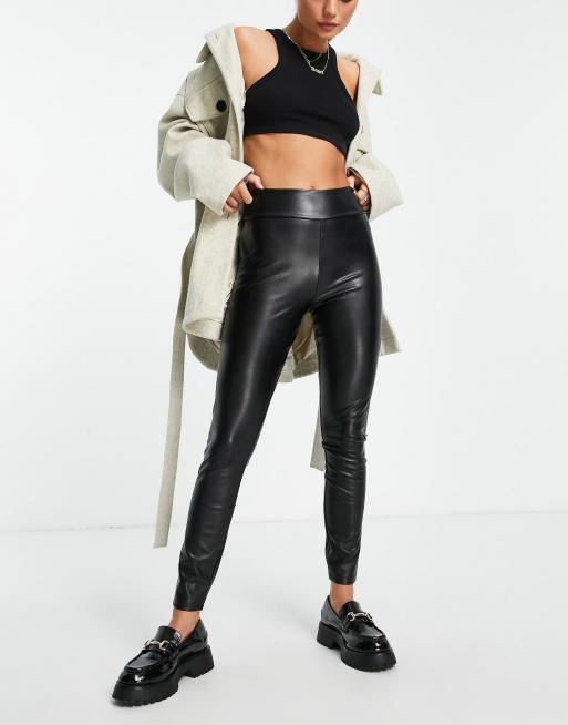 Abercrombie & Fitch leather leggings in black - BLACK