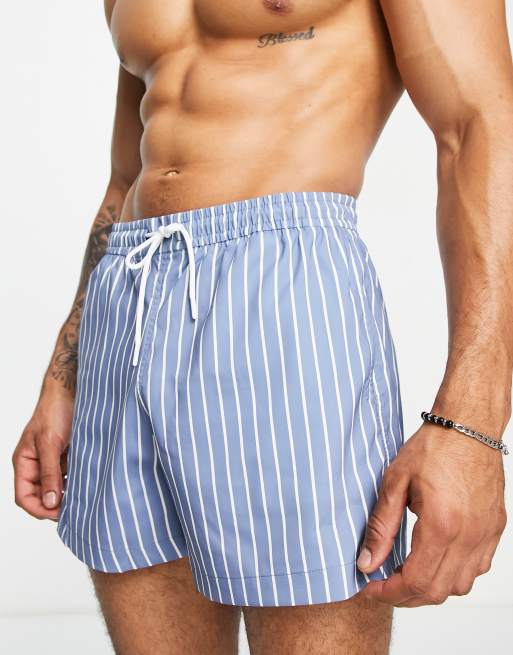 Abercrombie & Fitch – Legere Badeshorts mit Streifen in Blau, 5 Zoll lang