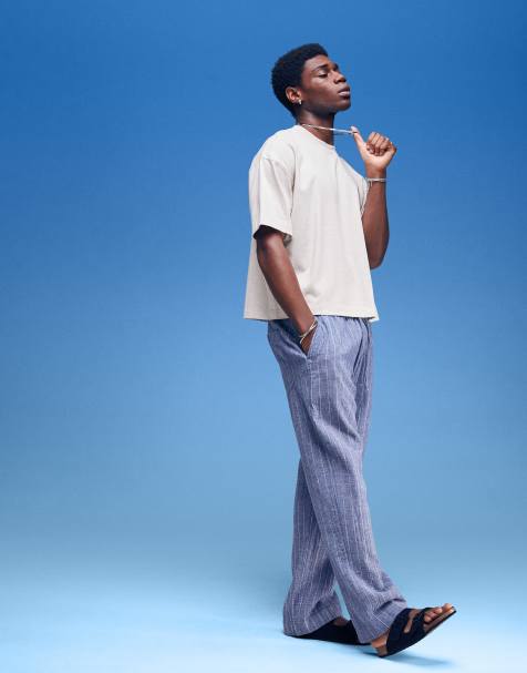 Abercrombie & Fitch – Leichte Hose in Blau mit Streifen und elastischem Bund - view 1