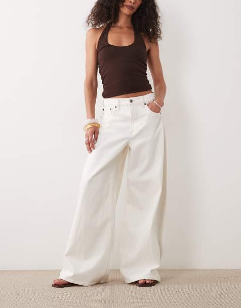 Abercrombie & Fitch – Leichte Jeanshose in Ecru mit hohem Bund und ultraweitem Bein - view 1