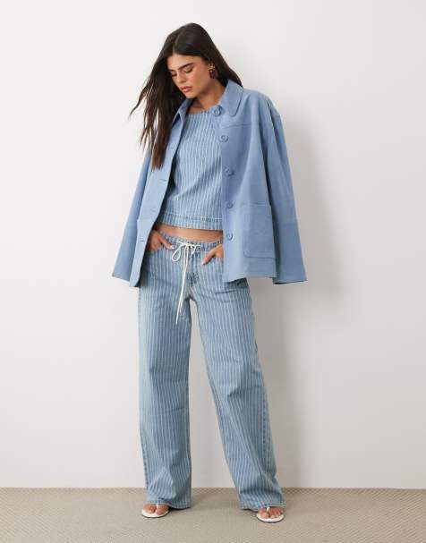 Abercrombie & Fitch – Leichtes Set aus Denim in Blau mit Nadelstreife mit Jeans mit weitem Bein und Schnürung - view 1