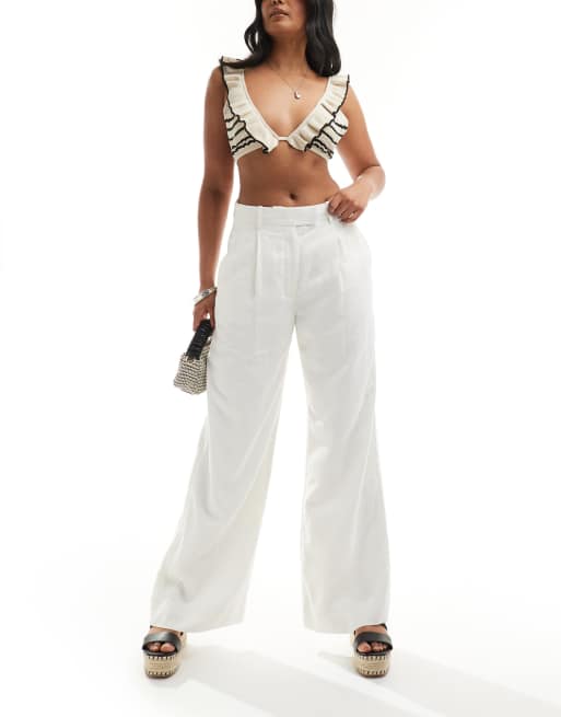 Abercrombie & Fitch – Leinenmix-Hose in Weiß mit superweitem Schnitt