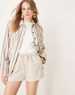 Abercrombie & Fitch - Leinenshorts zum Reinschlüpfen in Steinbeige-Neutral