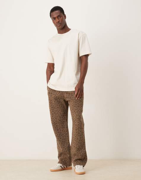 Abercrombie & Fitch – Leopardmönstrade, baggy mjukisbyxor med öppen fåll - view 1