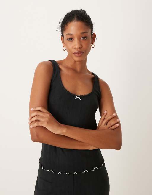 Abercrombie & Fitch lettuce hem pyjama cami top in black (part of a set)
