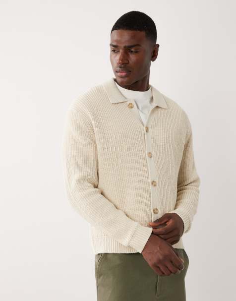 Abercrombie & Fitch - Lichtgebreid vest met knoopsluiting in crème - view 1