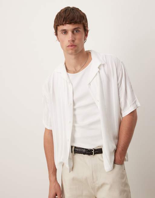 Abercrombie & Fitch - Lichtgewicht cropped overhemd van linnenmix met lange mouwen in wit