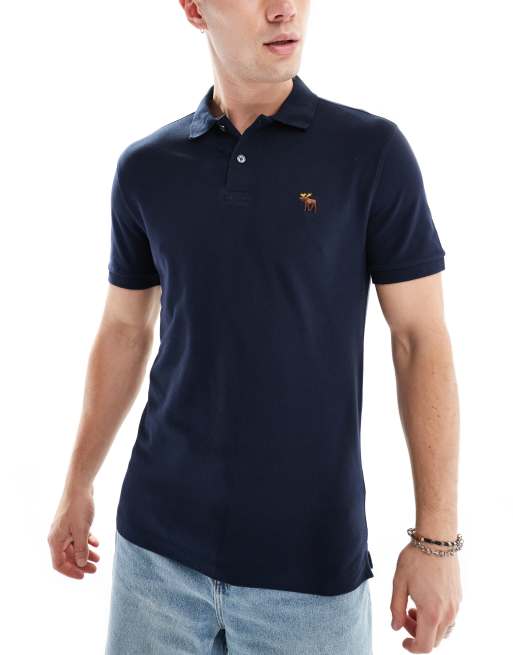 Abercrombie & Fitch – Lifelike – 3er-Pack Poloshirts aus Pikee-Stoff in Weiß/Marineblau/Hellblau mit Markenlogo