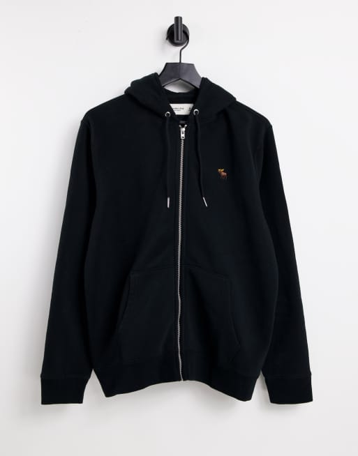 Abercrombie & Fitch - Lifelike - Felpa nera con cappuccio, zip e logo a icona