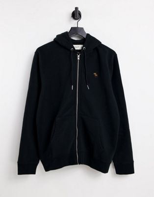 Abercrombie & Fitch lifelike icon logo full zip hoodie in black