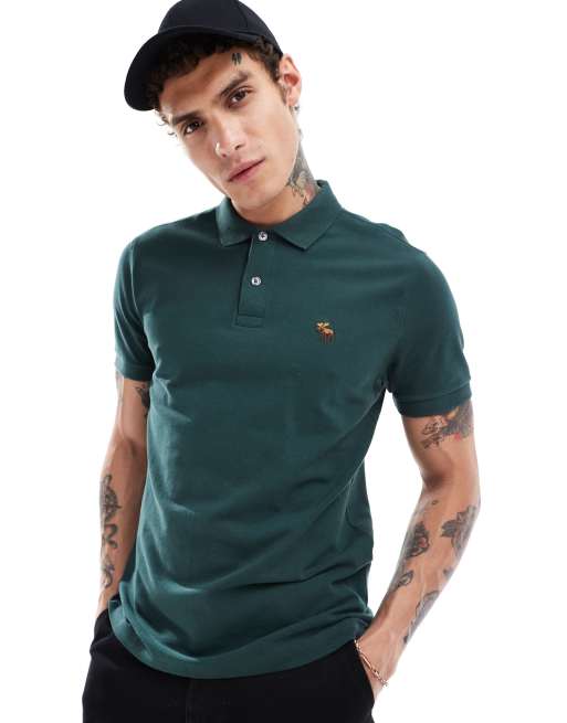 Abercrombie & Fitch – Lifelike – Pikee-Polohemd in Dunkelgrün mit Logo