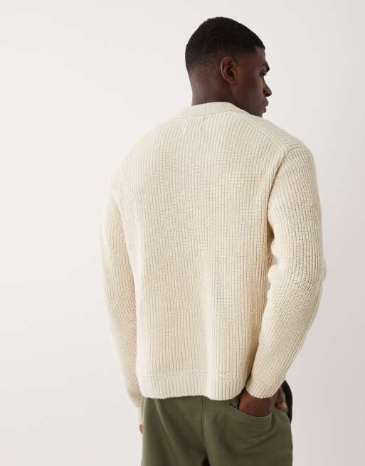 Abercrombie & Fitch light knit button up cardigan in cream, 3 of 5