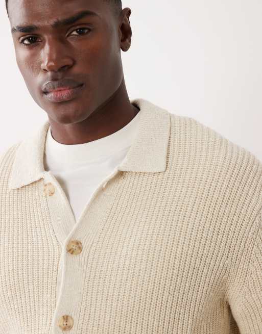 Abercrombie & Fitch light knit button up cardigan in cream, 4 of 5