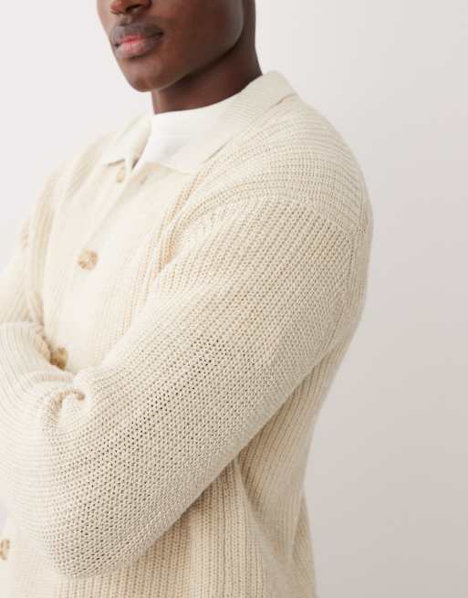 Abercrombie & Fitch light knit button up cardigan in cream, 5 of 5