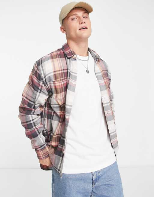 Abercrombie & Fitch lightweight check flannel shirt in burgundy