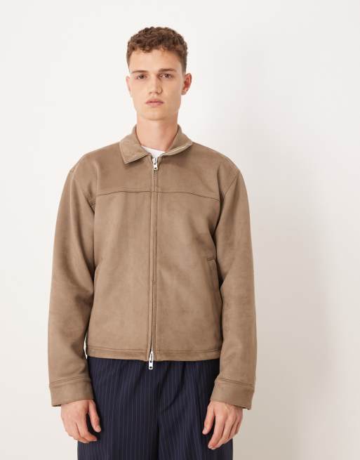 Abercrombie & Fitch lightweight cropped vegan suede jacket in beige, 2 of 4