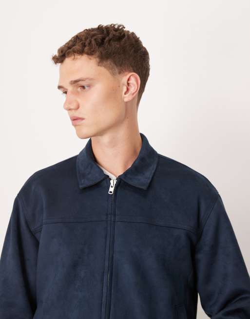 Abercrombie & Fitch lightweight cropped vegan suede jacket in navy