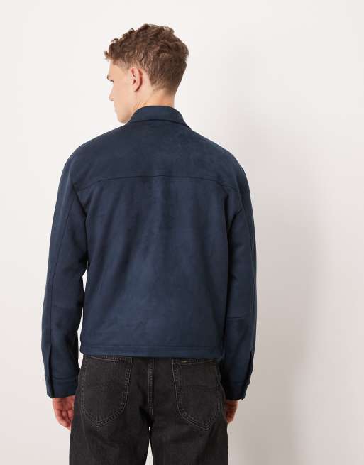 Abercrombie & Fitch lightweight cropped vegan suede jacket in navy