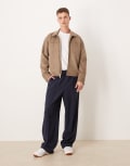 [Abercrombie & Fitch] Abercrombie & Fitch lightweight cropped zip faux suede jacket in beige-Neutral M BEIGE