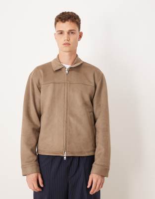 Abercrombie & Fitch Lightweight Cropped Zip Suede Jacket In Brown