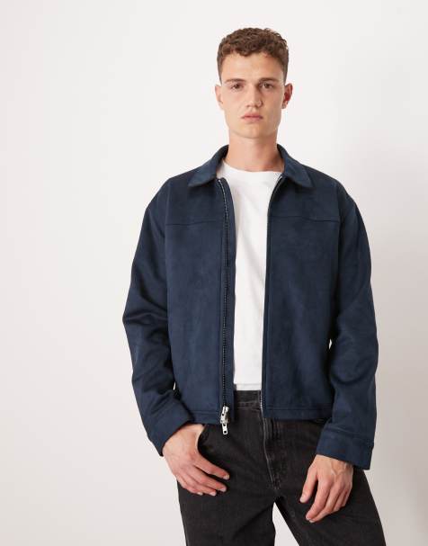 Abercrombie & Fitch lightweight cropped zip suede jacket in navy - view 1