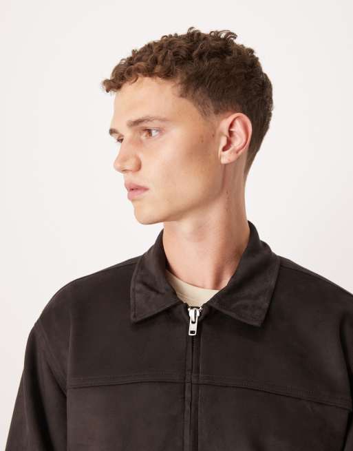 Abercrombie & Fitch lightweight cropped zip vegan suede jacket in