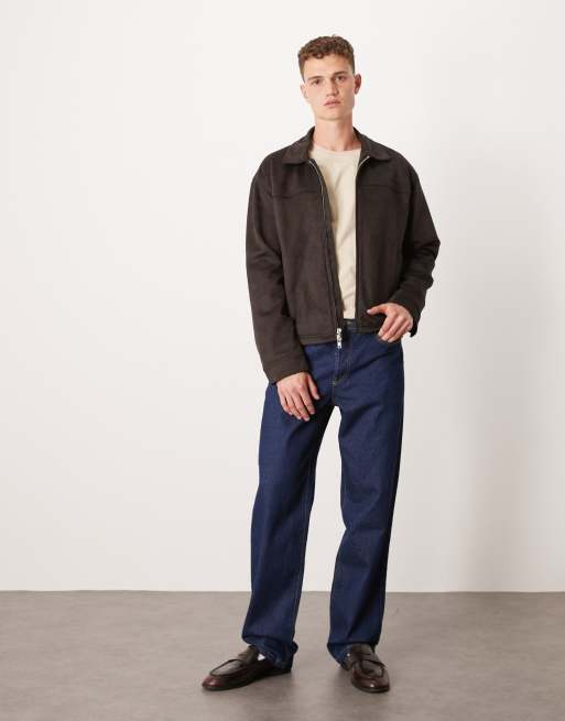 Abercrombie & Fitch lightweight cropped zip vegan suede jacket in brown, 3 of 4