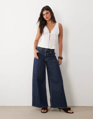 Abercrombie & Fitch Lightweight Denim High Rise Ultra Wide Leg Pants In Blue