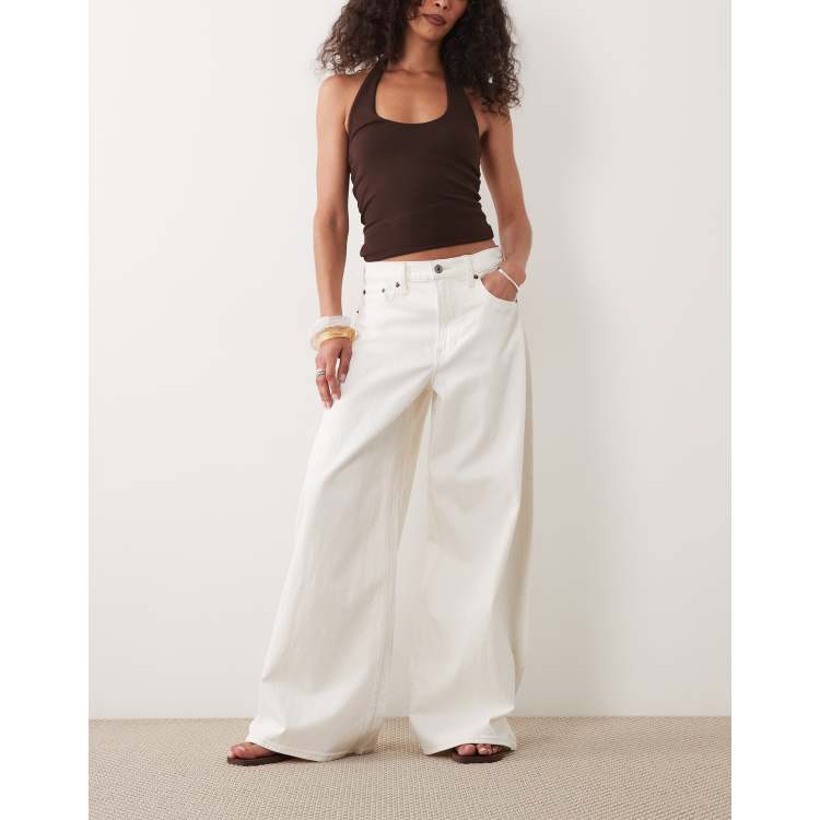 Abercrombie ホワイトカーゴパンツy2k Abercrombie & Fitch lightweight denim high rise ultra wide pants