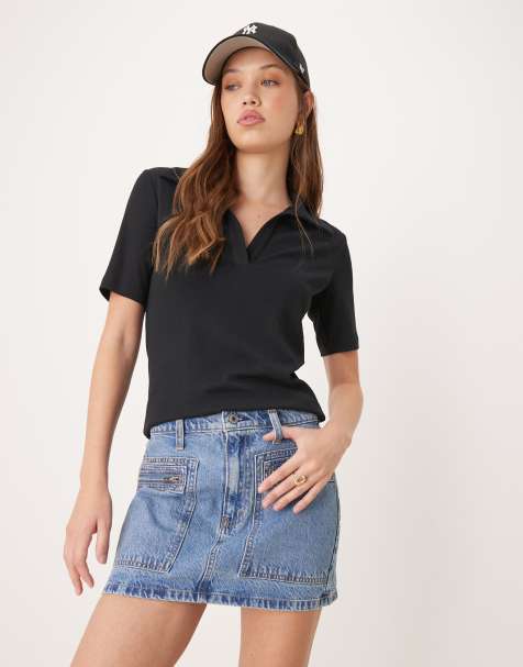 Abercrombie & Fitch lightweight denim mini cargo skirt in light wash blue - view 1