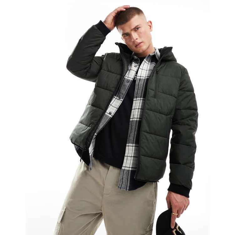 ClassicfuncenterShops Abercrombie Fitch lightweight hooded puffer jacket in olive green Our Legacy Evening brushed shirt jacket