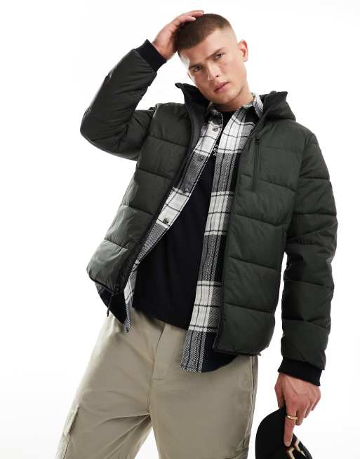 HOLLISTER FAUX FUR LINED HOODED PUFFER JACKET COAT OLIVE GREEN MENS SIZE  M,L