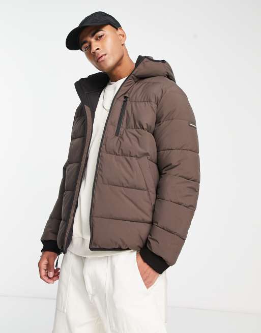 Abercrombie Fitch lightweight hooded puffer jacket in sierra brown