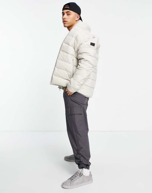 Abercrombie & Fitch lightweight hooded puffer jacket in stone