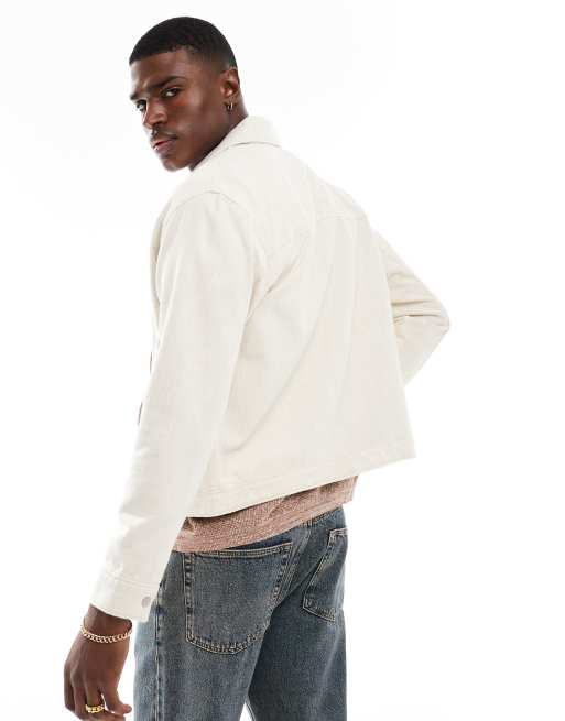 Abercrombie & Fitch lightweight linen look zip front harrington jacket in beige, 3 of 4