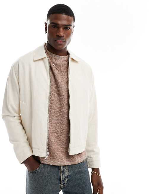 Abercrombie Fitch lightweight linen zip front harrington jacket in beige ASOS