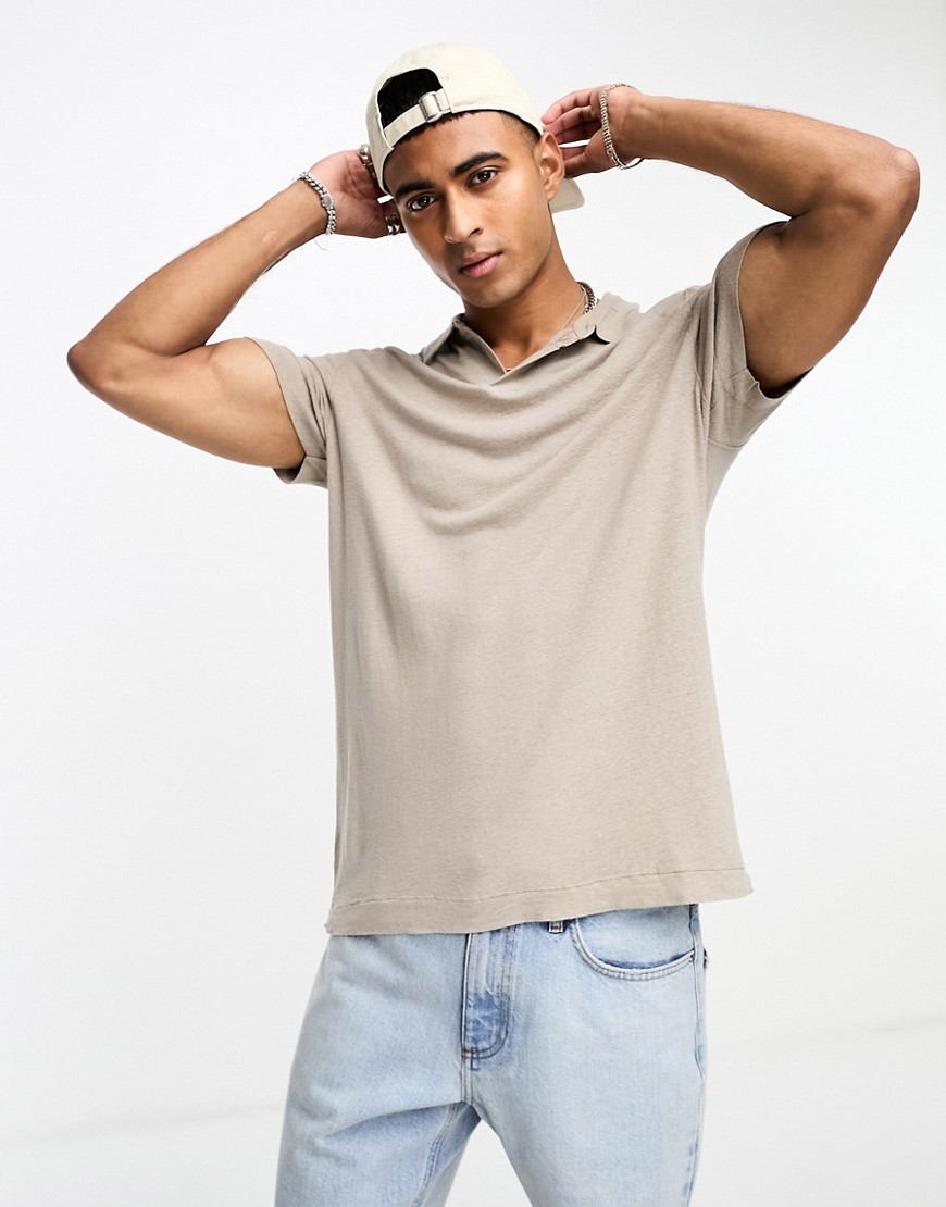 Abercrombie & Fitch lightweight polo shirt in beige grey-Neutral