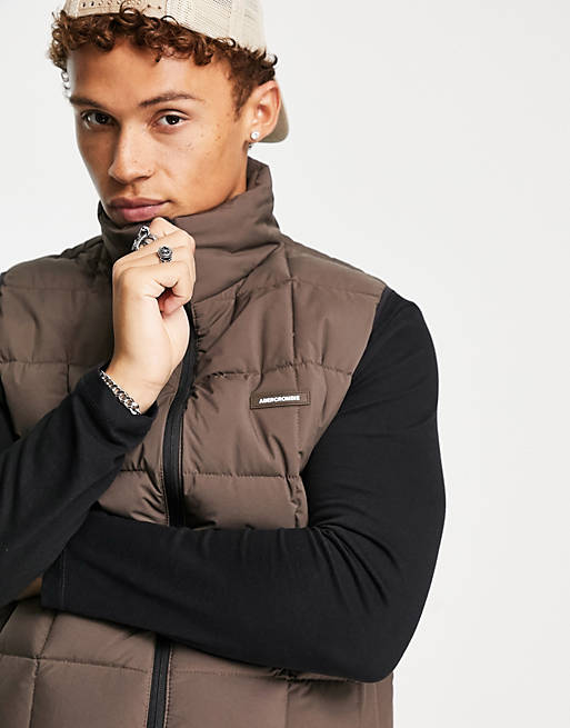 Abercrombie & Fitch lightweight puffer vest in brown | ASOS