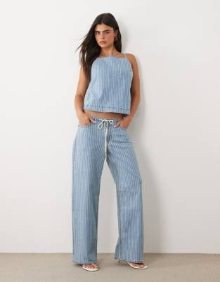 Abercrombie & Fitch Lighweight Denim Wide Leg Tie-up Jeans Set In Blue