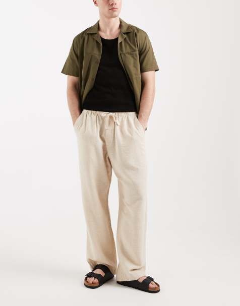 Abercrombie & Fitch linen blend baggy fit trousers in cream