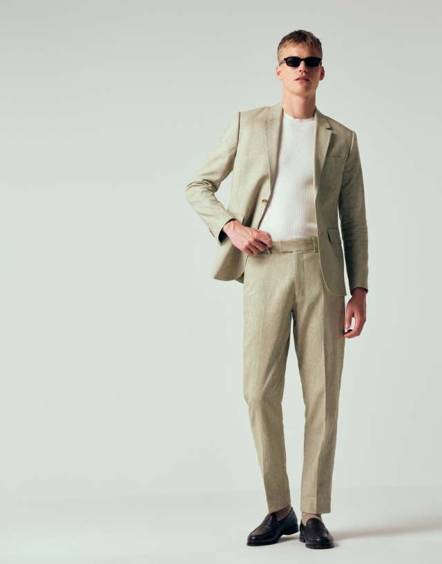 abercrombie dress pants & Fitch linen blend collins slim suit in green - part of a set blend fabric Abercrombie & Fitch Pinstripe Navy
