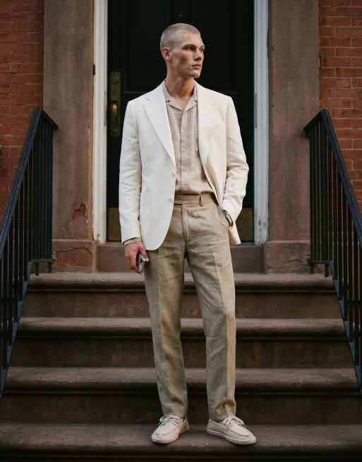 Abercrombie & Fitch linen blend collins slim suit pants in green - part of  a set | ASOS