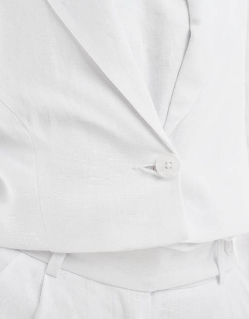 Abercrombie Fitch linen blend cropped blazer in white mix and
